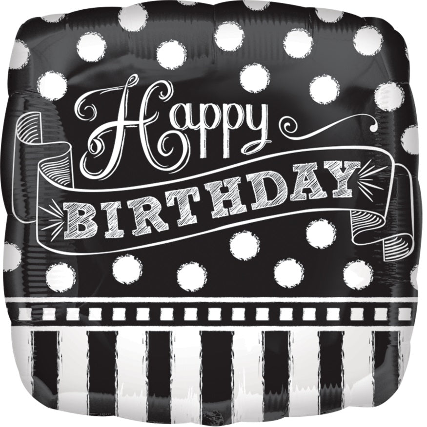 18" - Happy Birthday Black and White Chalkboard