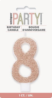 Candles - Single Number Glitter Rose Gold