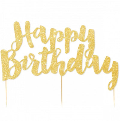 Cake Topper - Happy Birthday Gold