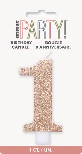 Candles - Single Number Glitter Rose Gold