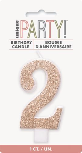 Candles - Single Number Glitter Rose Gold
