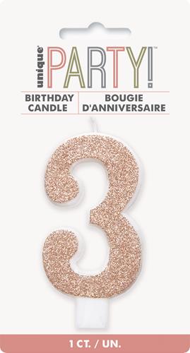 Candles - Single Number Glitter Rose Gold
