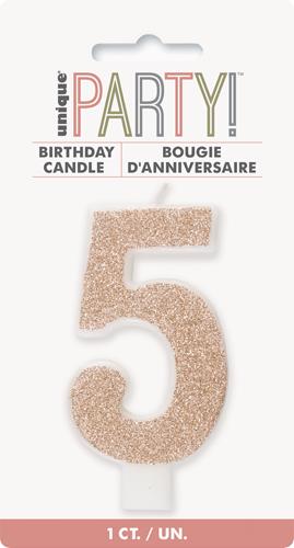 Candles - Single Number Glitter Rose Gold