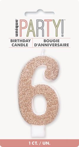 Candles - Single Number Glitter Rose Gold