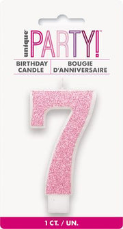 Candles - Single Number Glitter Pink